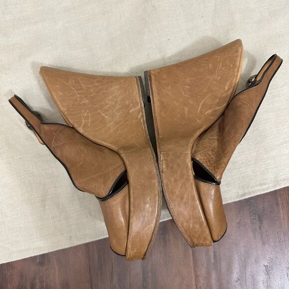 FIORENTINI + Baker Peep-Toe Wedge Slingback Sandals in Tan Leather - Picture 7 of 12
